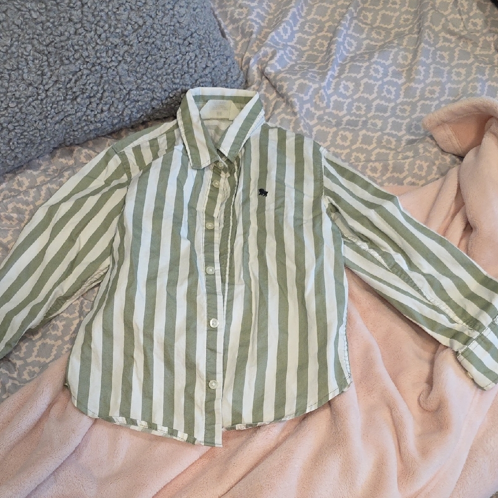 H&M Green and White Striped Kids Button Down Shirt